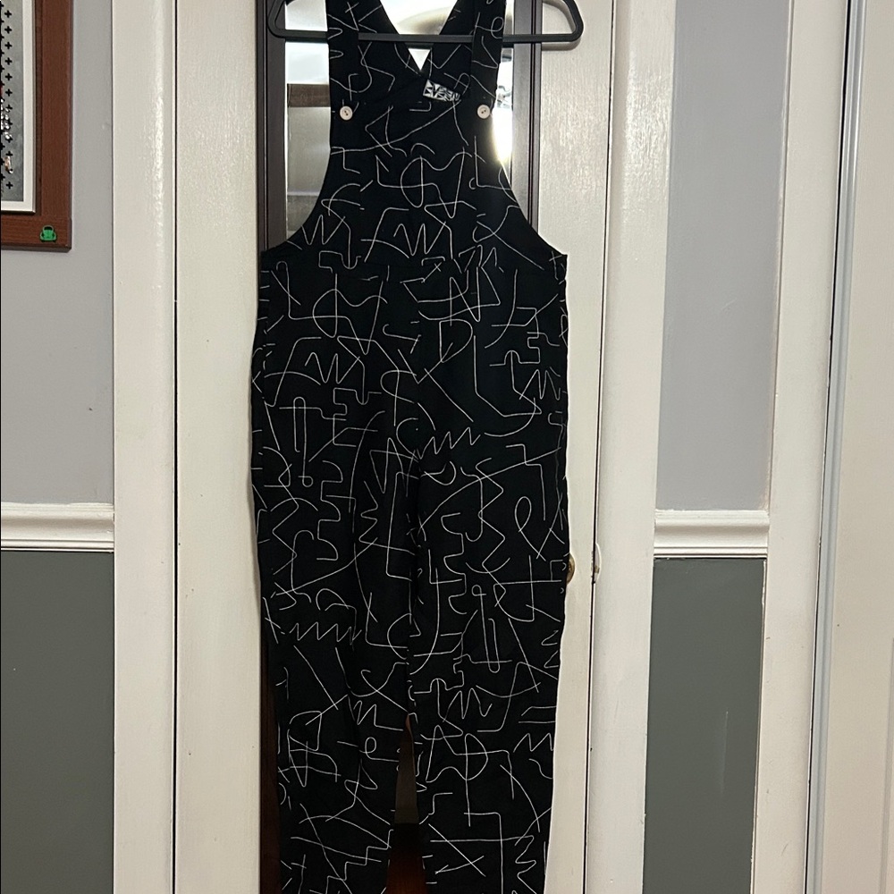 Chic minimalist linen Black Abstract Women's Jumpsuit